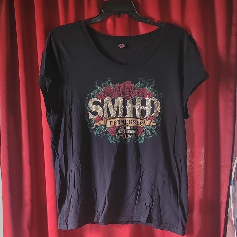 Harley-Davidson Black Tee with Floral Graphic